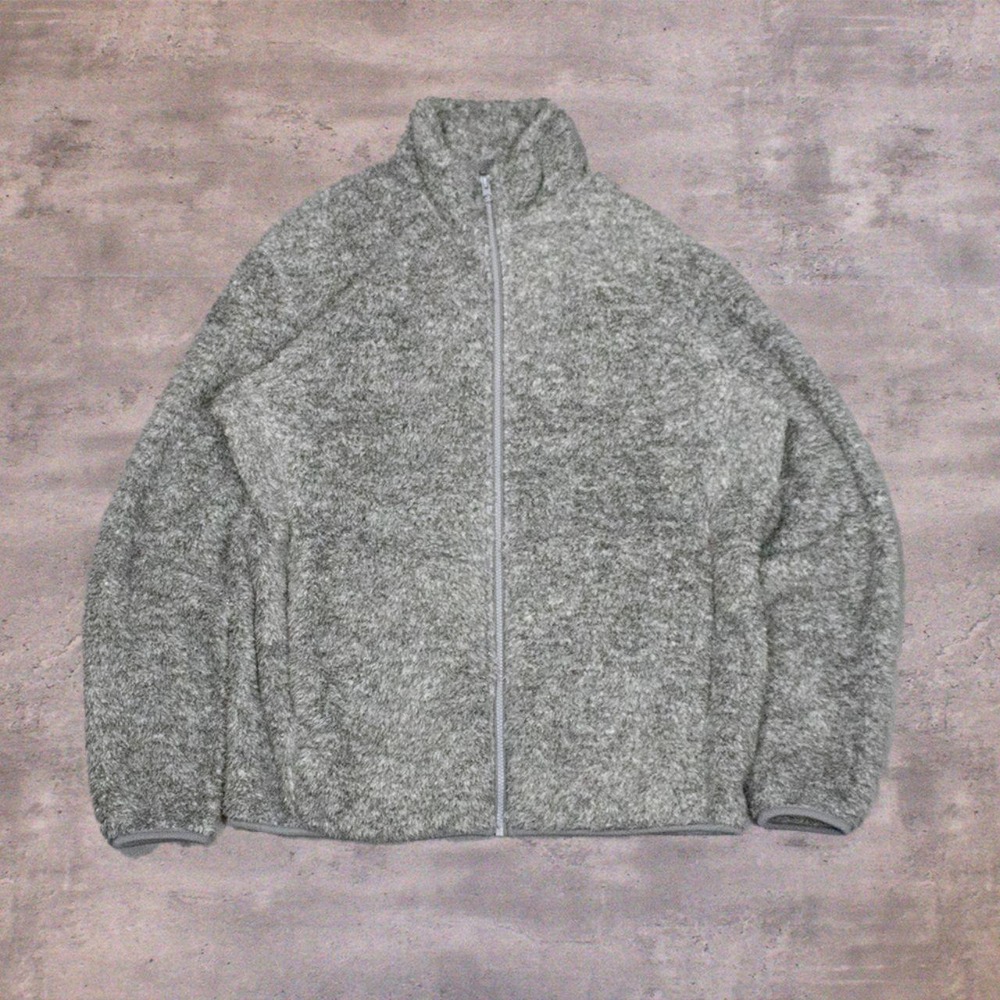 Unqilo Marble Deep Pile Zip Up Fleece Grey Minimal Soft Fleece Cozy Jacket
